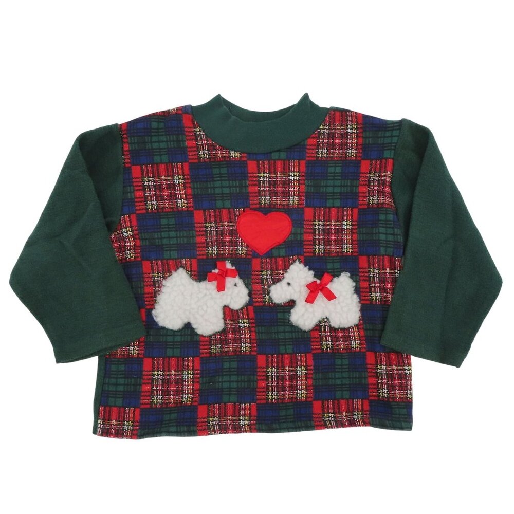 VTG Young Hearts Toddler Girl 4T Crewneck Green Scottie Dog Scottish Sweatshirt